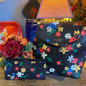 Kate Spade Floral Flap Backpack w/Matching Wallet